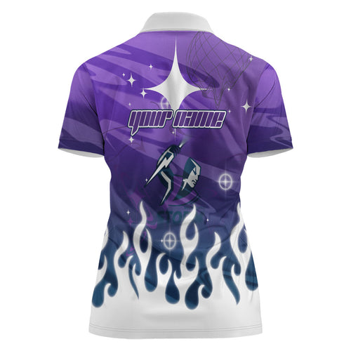 Personalized Melbourne Storm Women Polo Shirt Y2K Grunge Aesthetic With Cyber Flames and Starburst Graphics