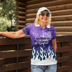 Personalized Melbourne Storm Women Polo Shirt Y2K Grunge Aesthetic With Cyber Flames and Starburst Graphics