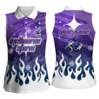 Personalized Melbourne Storm Women Sleeveless Polo Shirt Y2K Grunge Aesthetic With Cyber Flames and Starburst Graphics