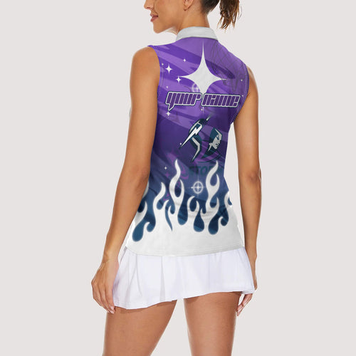 Personalized Melbourne Storm Women Sleeveless Polo Shirt Y2K Grunge Aesthetic With Cyber Flames and Starburst Graphics