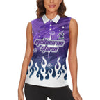 Personalized Melbourne Storm Women Sleeveless Polo Shirt Y2K Grunge Aesthetic With Cyber Flames and Starburst Graphics