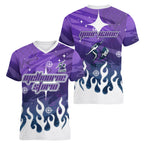 Personalized Melbourne Storm Women V-Neck T-Shirt Y2K Grunge Aesthetic With Cyber Flames and Starburst Graphics