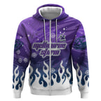 Personalized Melbourne Storm Zip Hoodie Y2K Grunge Aesthetic With Cyber Flames and Starburst Graphics