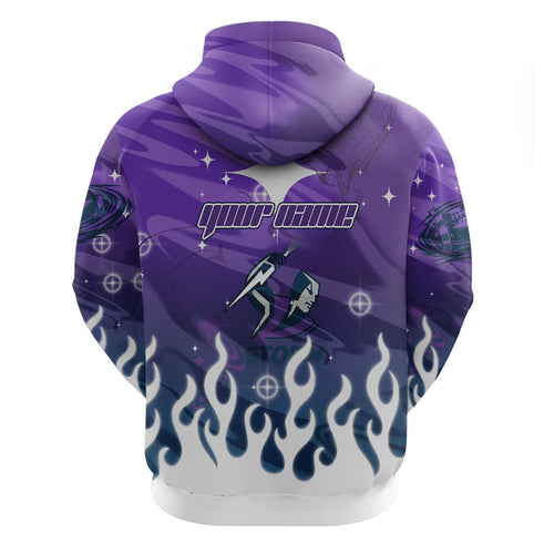 Personalized Melbourne Storm Zip Hoodie Y2K Grunge Aesthetic With Cyber Flames and Starburst Graphics