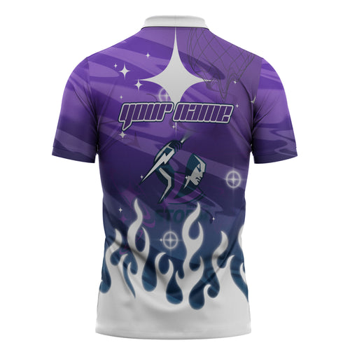 Personalized Melbourne Storm Zipper Polo Shirt Y2K Grunge Aesthetic With Cyber Flames and Starburst Graphics