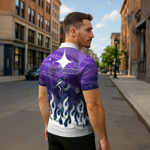 Personalized Melbourne Storm Zipper Polo Shirt Y2K Grunge Aesthetic With Cyber Flames and Starburst Graphics