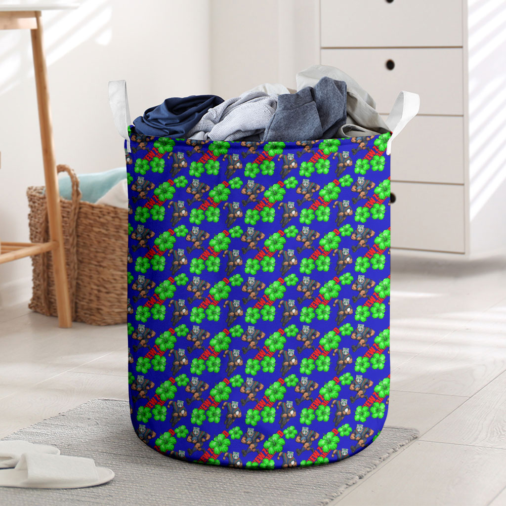 New Zealand Warriors Laundry Basket Tropical Hibiscus Floral Seamless Rugby Mascot
