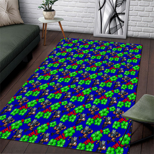 New Zealand Warriors Area Rug Tropical Hibiscus Floral Seamless Rugby Mascot