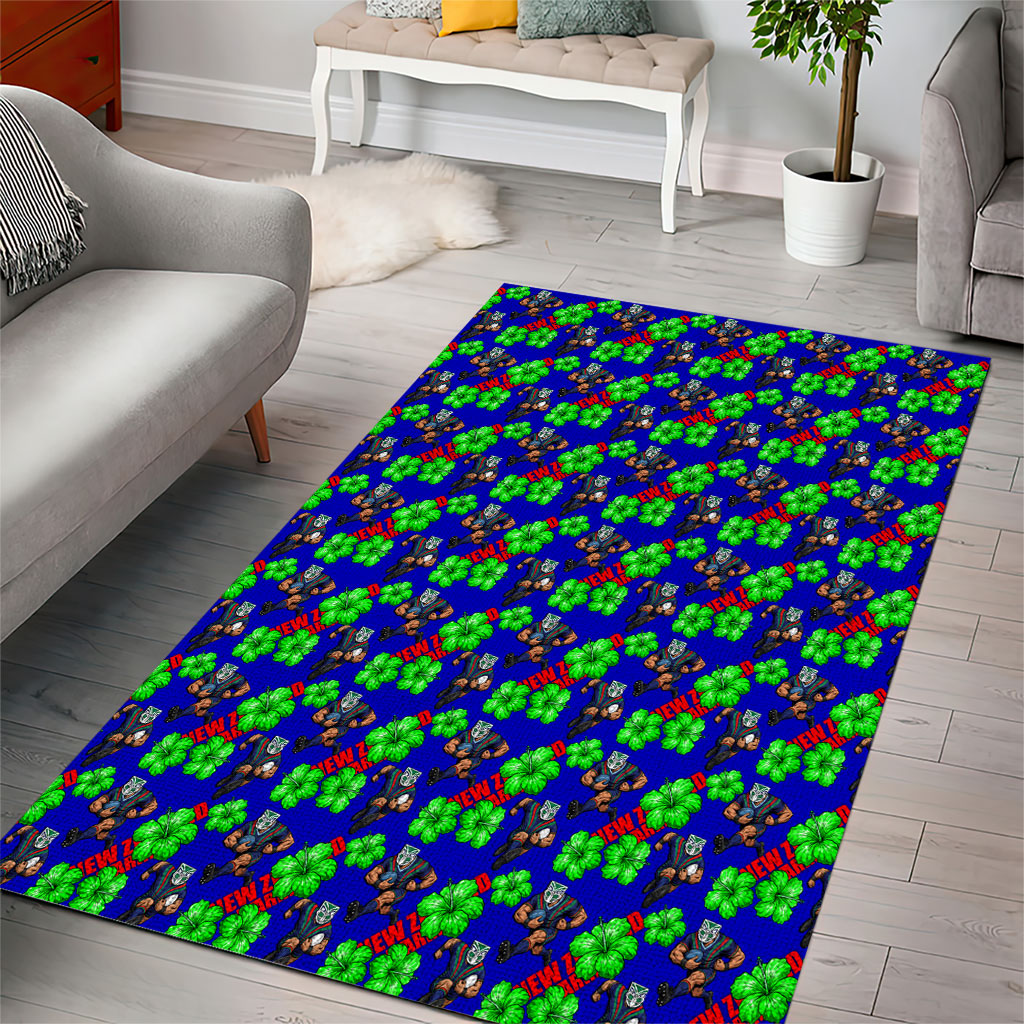 New Zealand Warriors Area Rug Tropical Hibiscus Floral Seamless Rugby Mascot