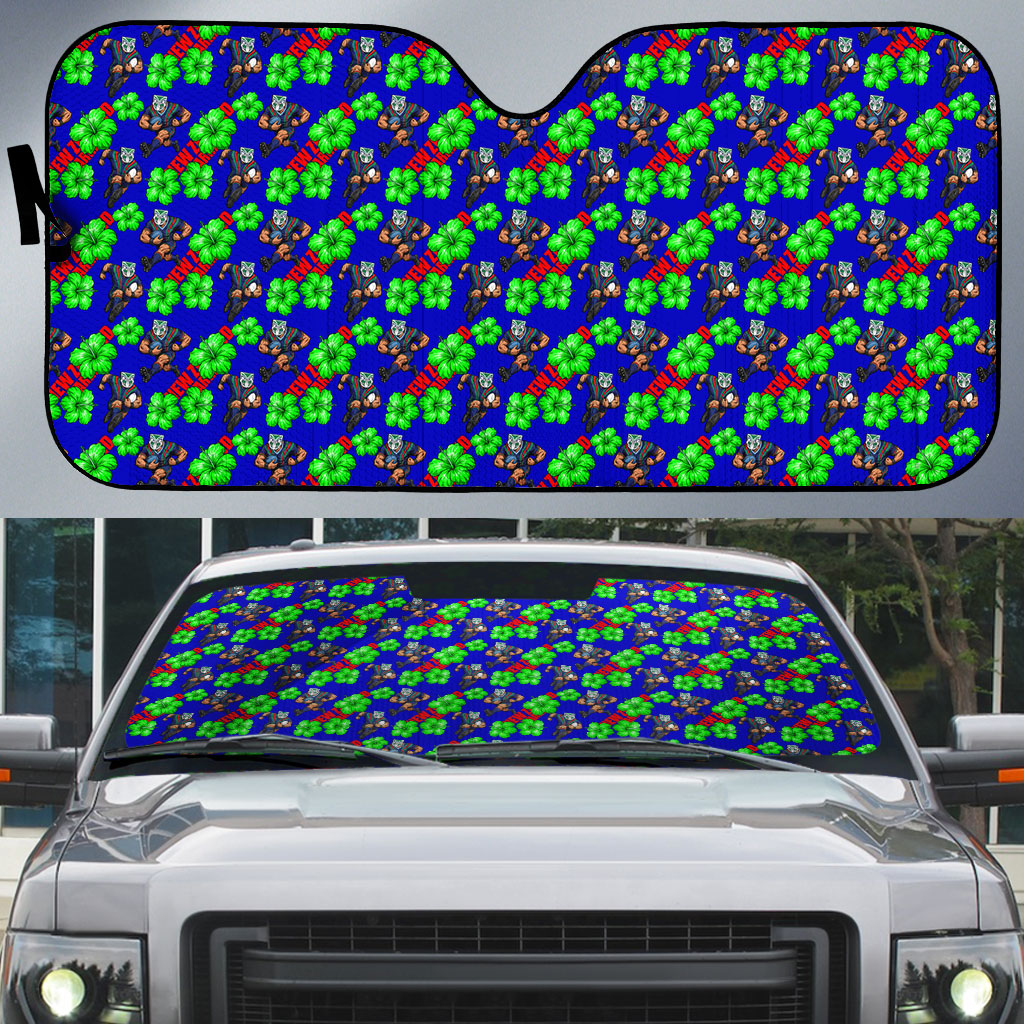 New Zealand Warriors Auto Sun Shade Tropical Hibiscus Floral Seamless Rugby Mascot