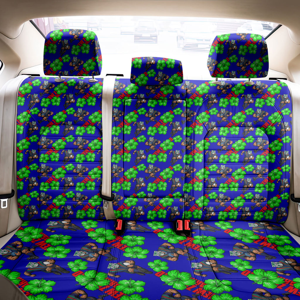 New Zealand Warriors Back Car Seat Cover Tropical Hibiscus Floral Seamless Rugby Mascot