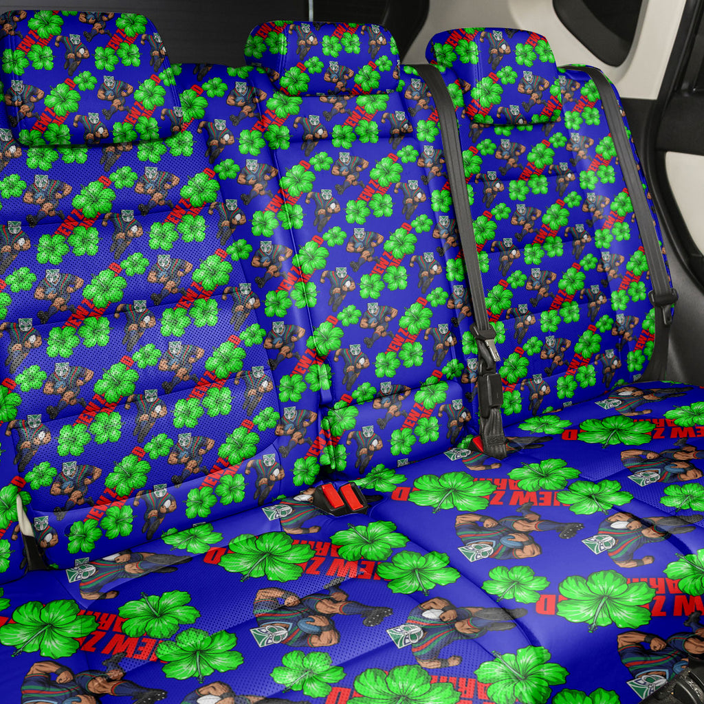 New Zealand Warriors Back Car Seat Cover Tropical Hibiscus Floral Seamless Rugby Mascot