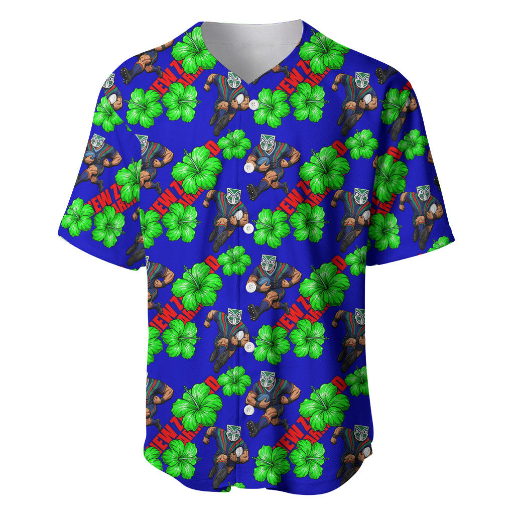 New Zealand Warriors Baseball Jersey Tropical Hibiscus Floral Seamless Rugby Mascot