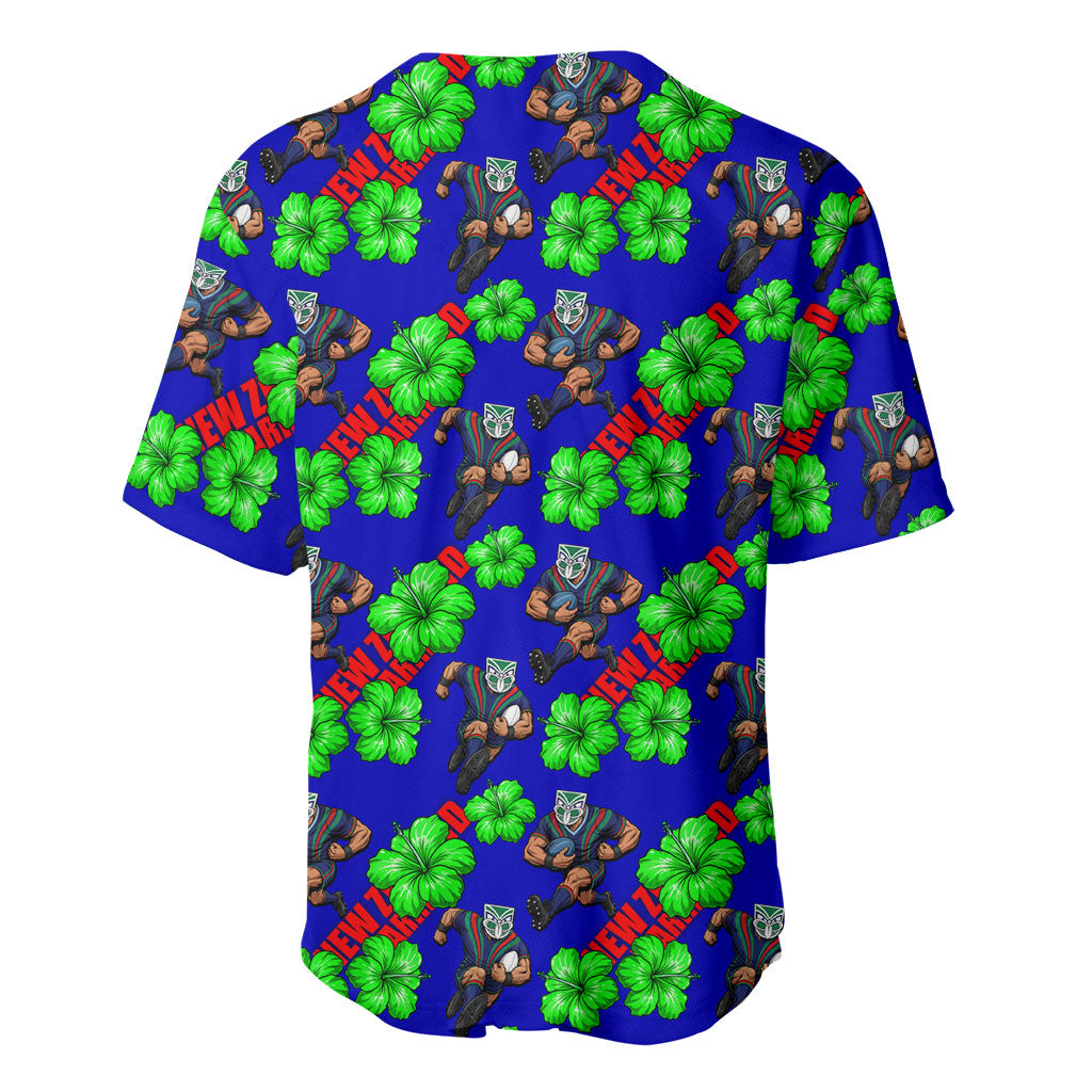 New Zealand Warriors Baseball Jersey Tropical Hibiscus Floral Seamless Rugby Mascot