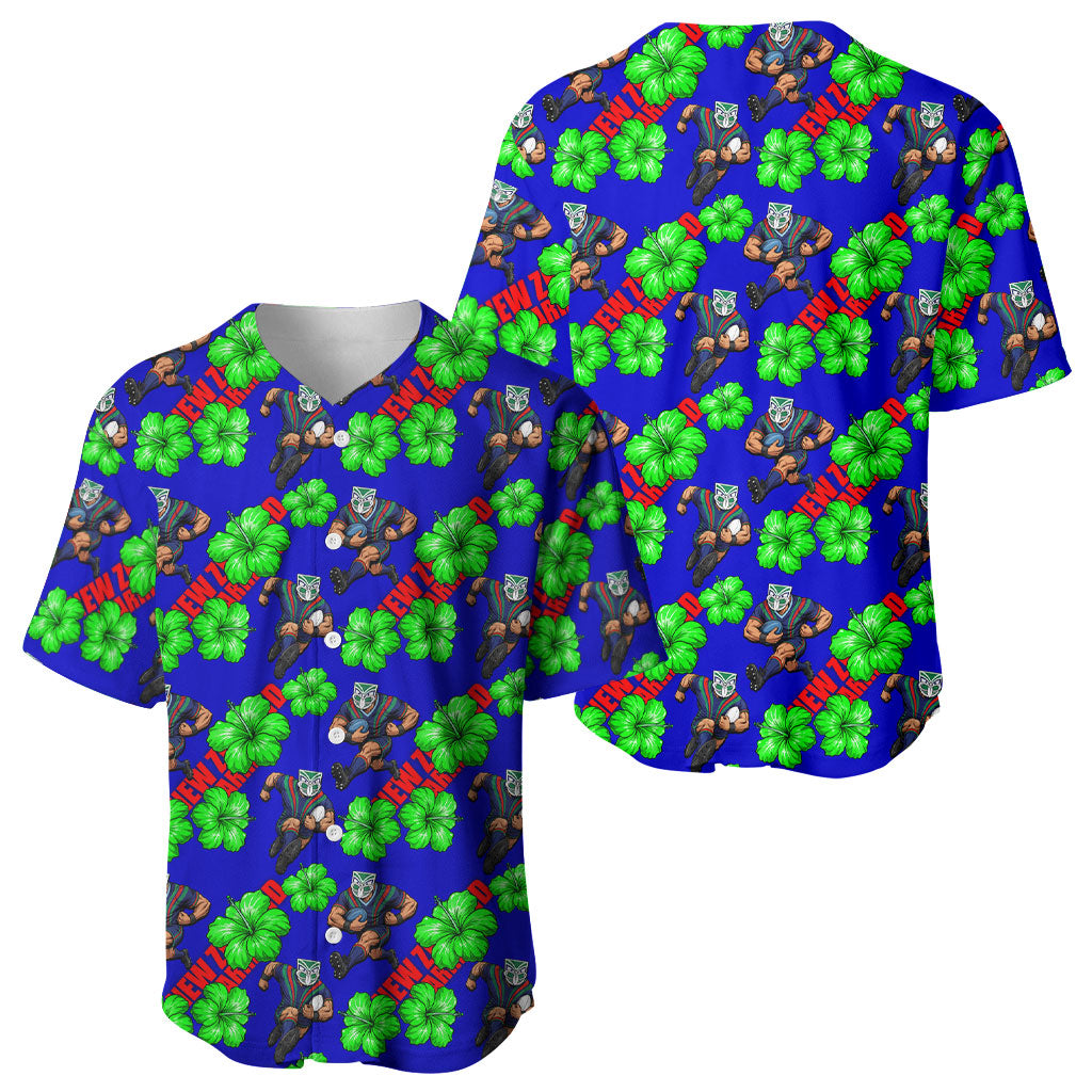 New Zealand Warriors Baseball Jersey Tropical Hibiscus Floral Seamless Rugby Mascot