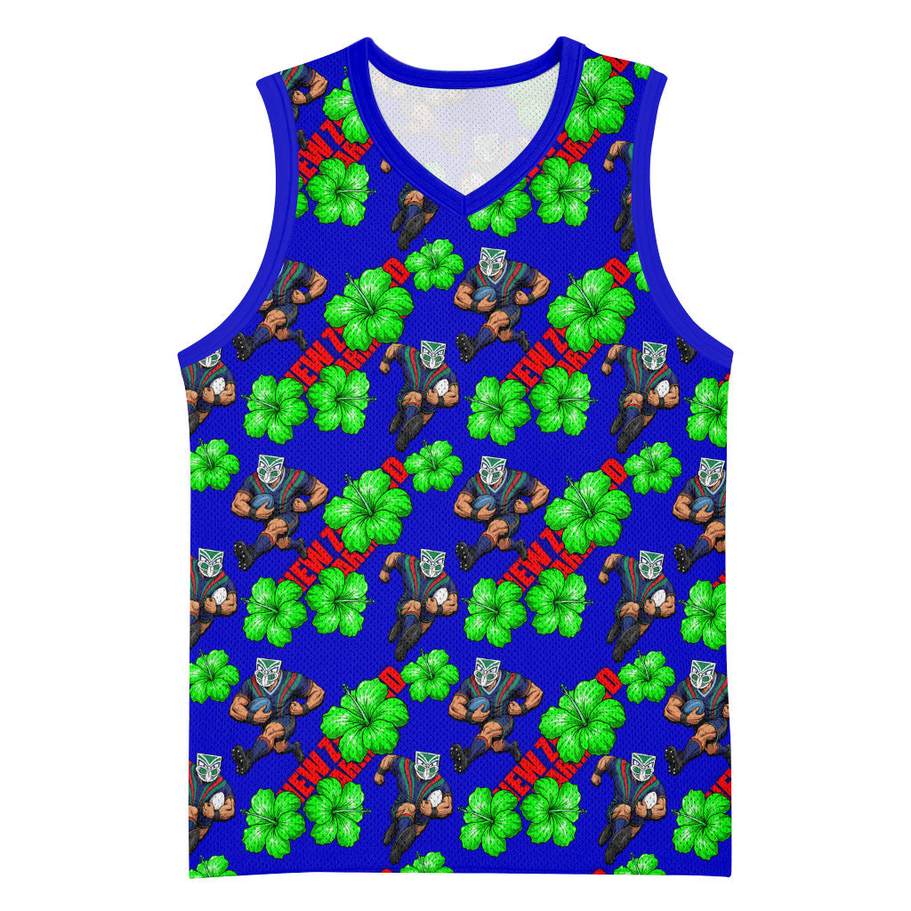 New Zealand Warriors Basketball Jersey Tropical Hibiscus Floral Seamless Rugby Mascot