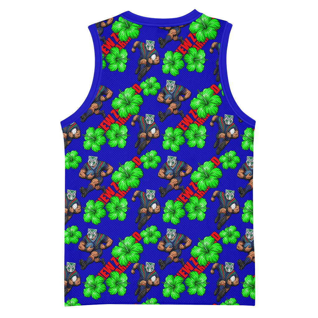 New Zealand Warriors Basketball Jersey Tropical Hibiscus Floral Seamless Rugby Mascot