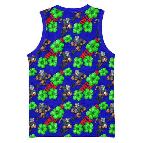 New Zealand Warriors Basketball Jersey Tropical Hibiscus Floral Seamless Rugby Mascot