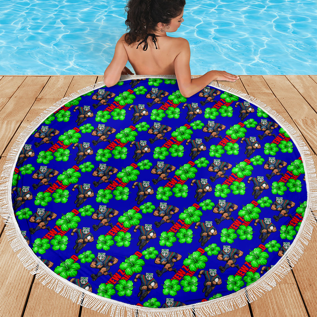 New Zealand Warriors Beach Blanket Tropical Hibiscus Floral Seamless Rugby Mascot