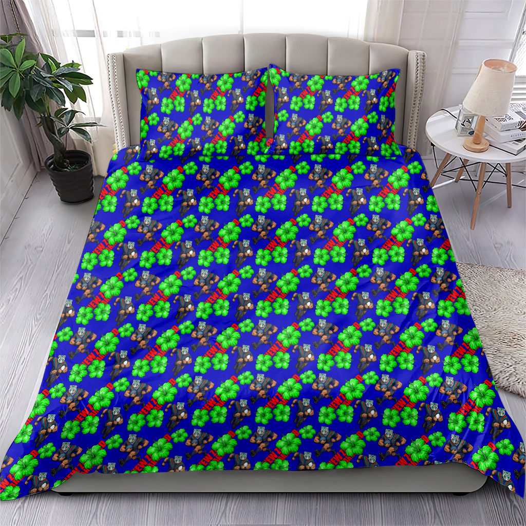 New Zealand Warriors Bedding Set Tropical Hibiscus Floral Seamless Rugby Mascot