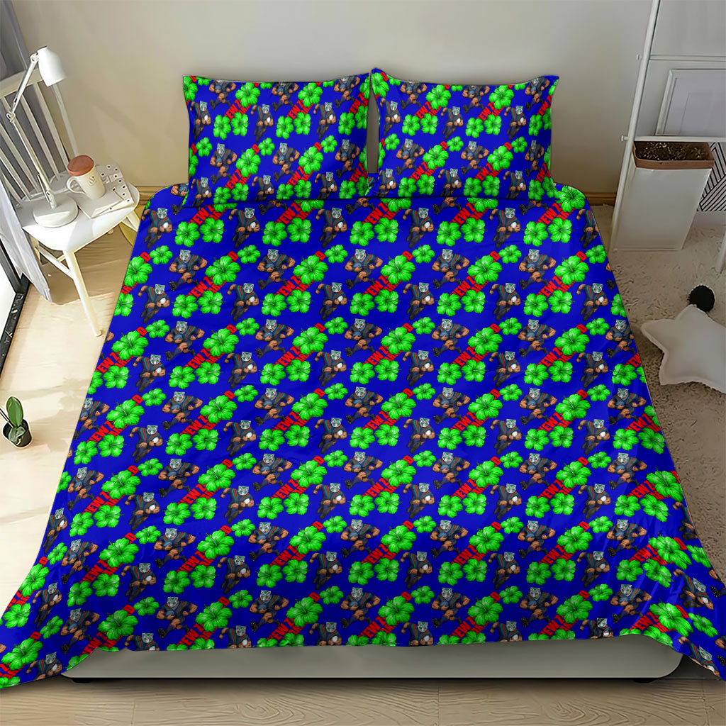 New Zealand Warriors Bedding Set Tropical Hibiscus Floral Seamless Rugby Mascot