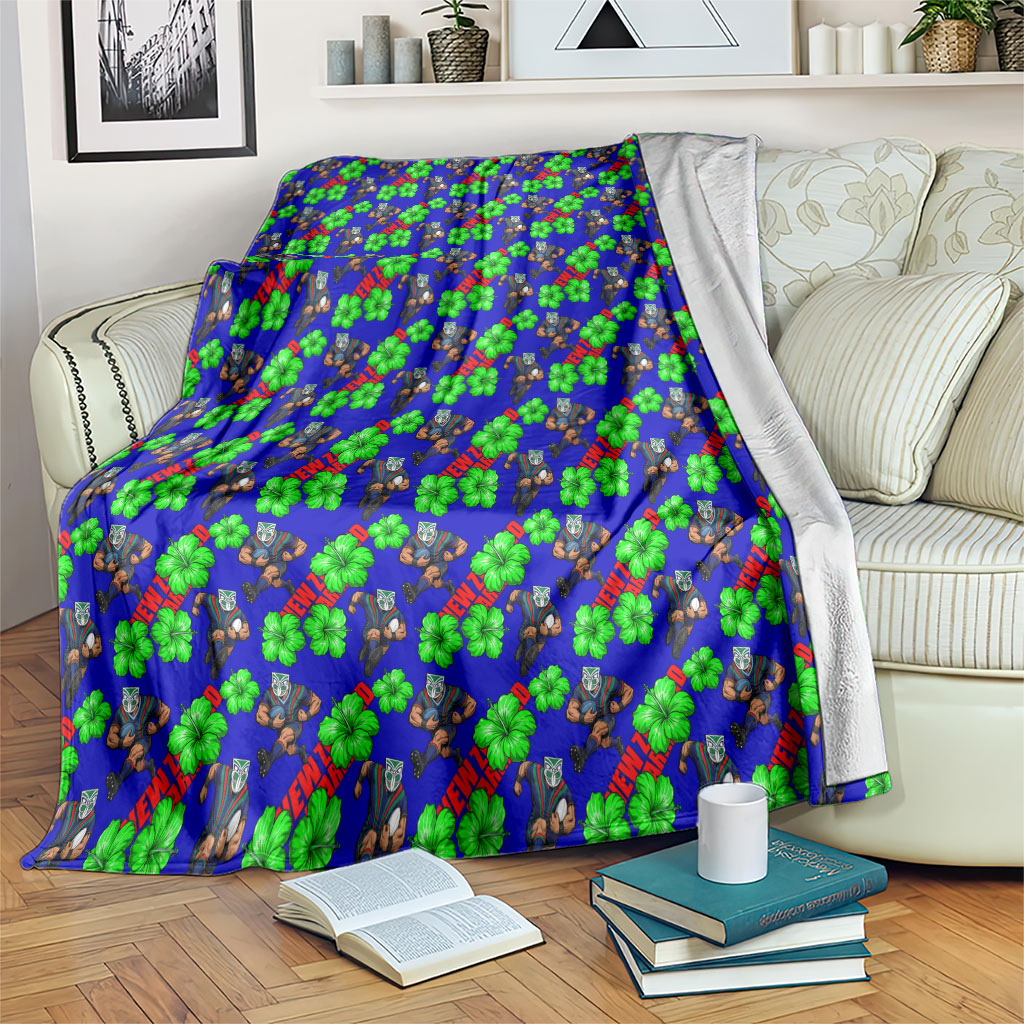 New Zealand Warriors Blanket Tropical Hibiscus Floral Seamless Rugby Mascot