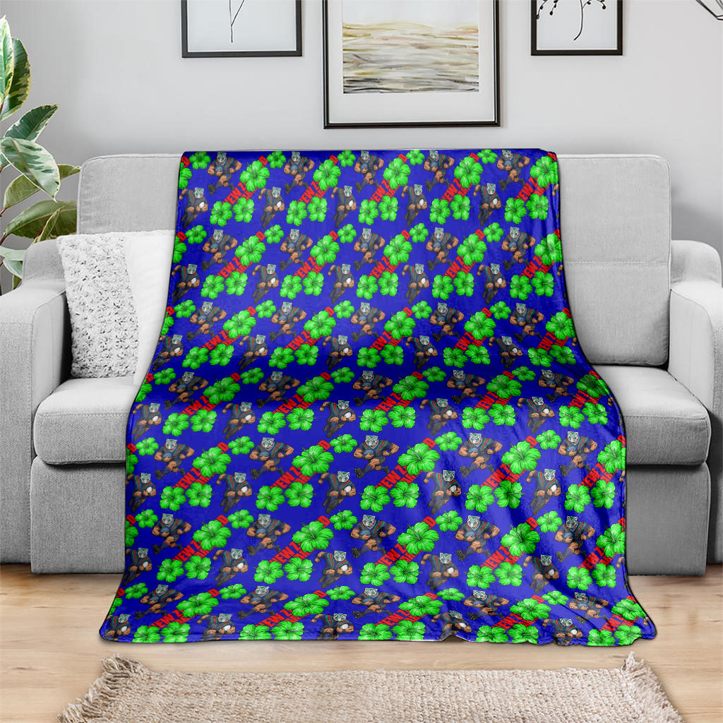 New Zealand Warriors Blanket Tropical Hibiscus Floral Seamless Rugby Mascot