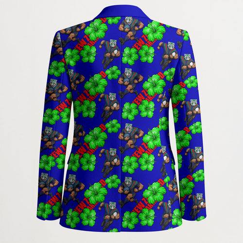 New Zealand Warriors Blazer Tropical Hibiscus Floral Seamless Rugby Mascot