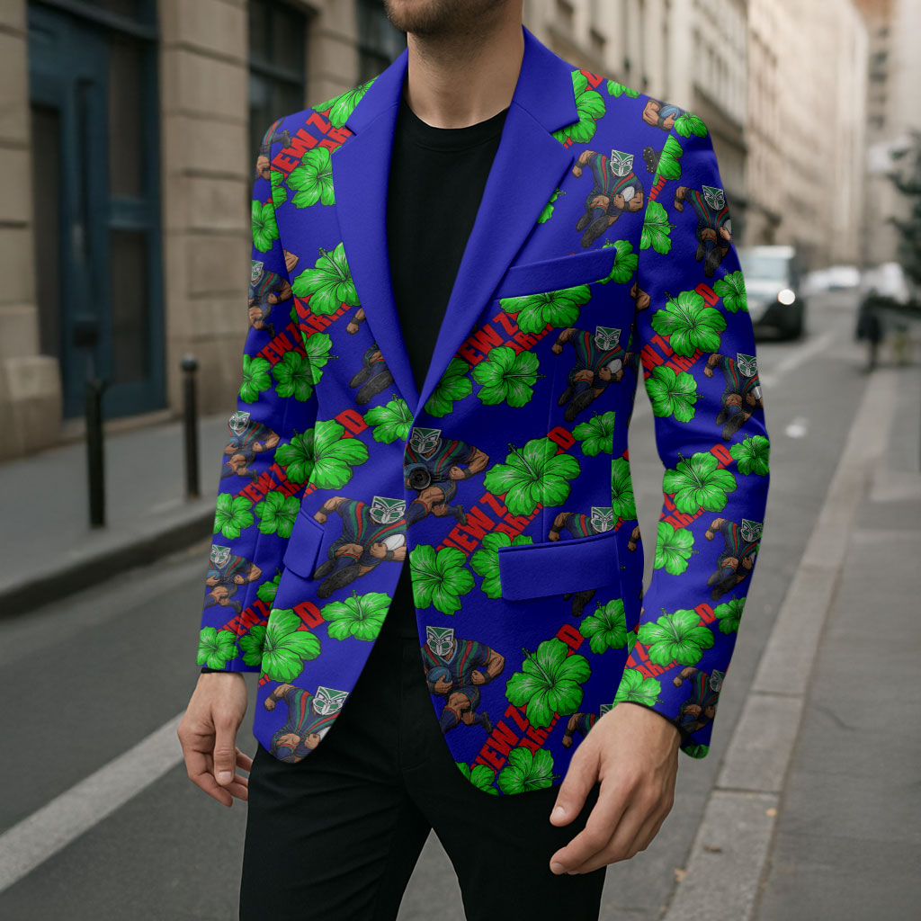 New Zealand Warriors Blazer Tropical Hibiscus Floral Seamless Rugby Mascot