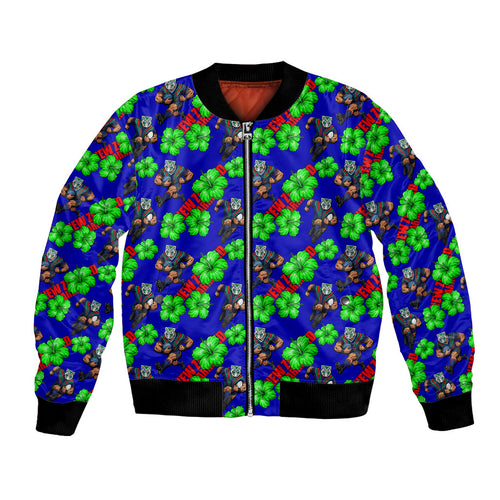 New Zealand Warriors Bomber Jacket Tropical Hibiscus Floral Seamless Rugby Mascot