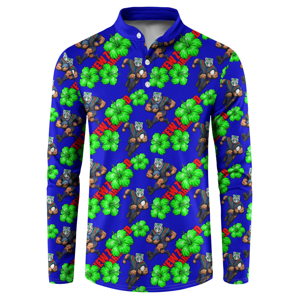 New Zealand Warriors Button Sweatshirt Tropical Hibiscus Floral Seamless Rugby Mascot