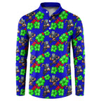 New Zealand Warriors Button Sweatshirt Tropical Hibiscus Floral Seamless Rugby Mascot