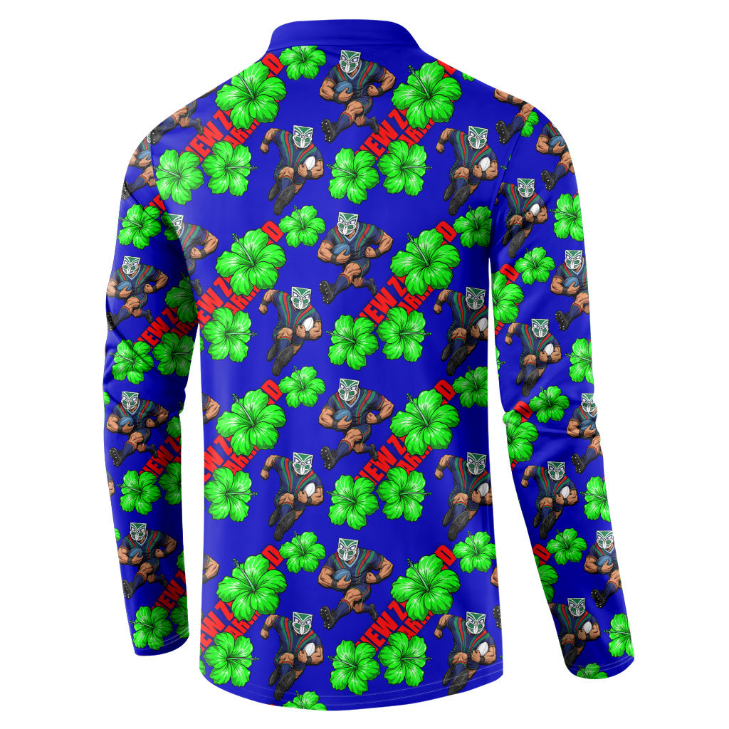 New Zealand Warriors Button Sweatshirt Tropical Hibiscus Floral Seamless Rugby Mascot
