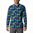 New Zealand Warriors Button Sweatshirt Tropical Hibiscus Floral Seamless Rugby Mascot