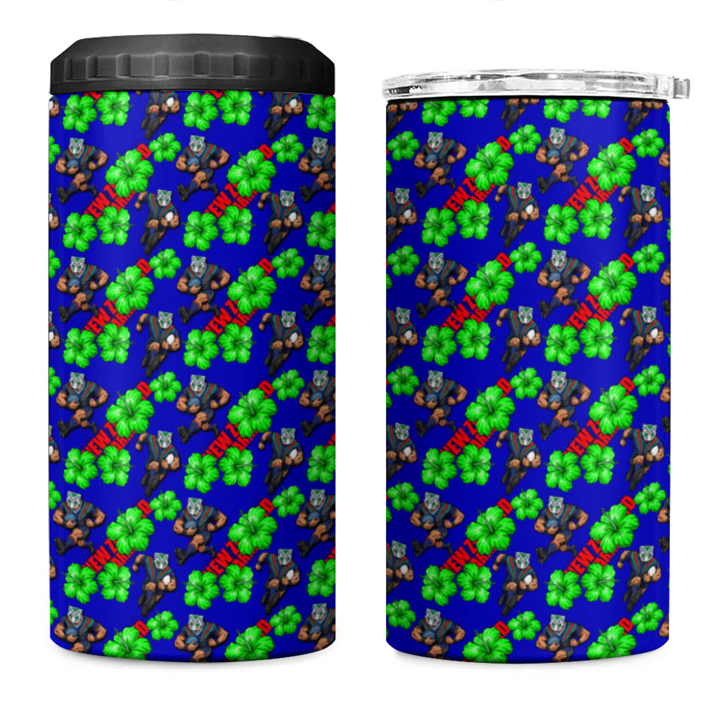 New Zealand Warriors 4 in 1 Can Cooler Tumbler Tropical Hibiscus Floral Seamless Rugby Mascot