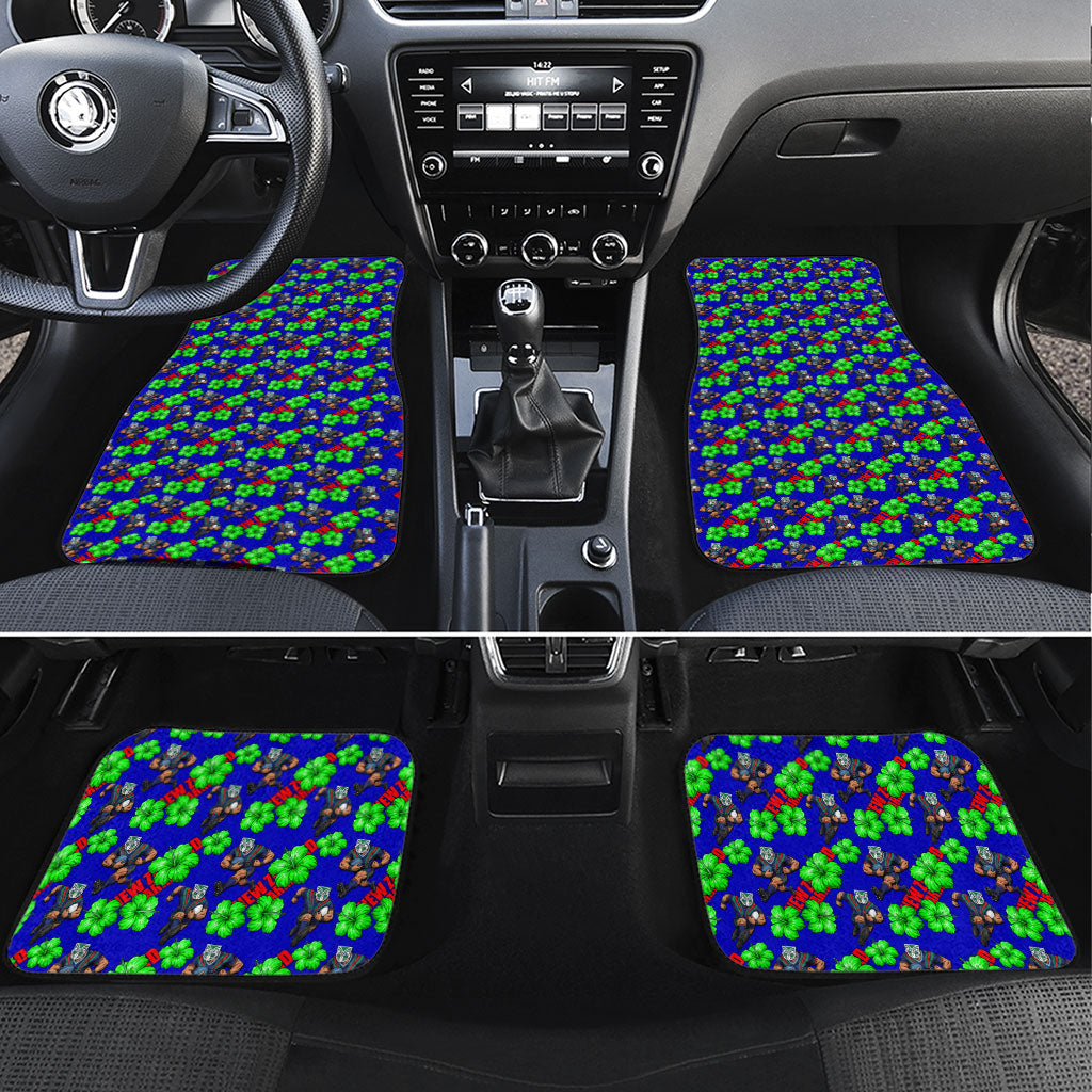 New Zealand Warriors Car Mats Tropical Hibiscus Floral Seamless Rugby Mascot