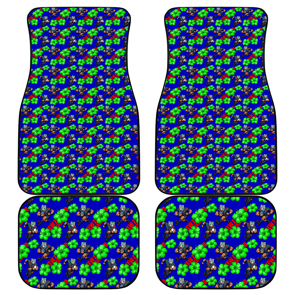 New Zealand Warriors Car Mats Tropical Hibiscus Floral Seamless Rugby Mascot