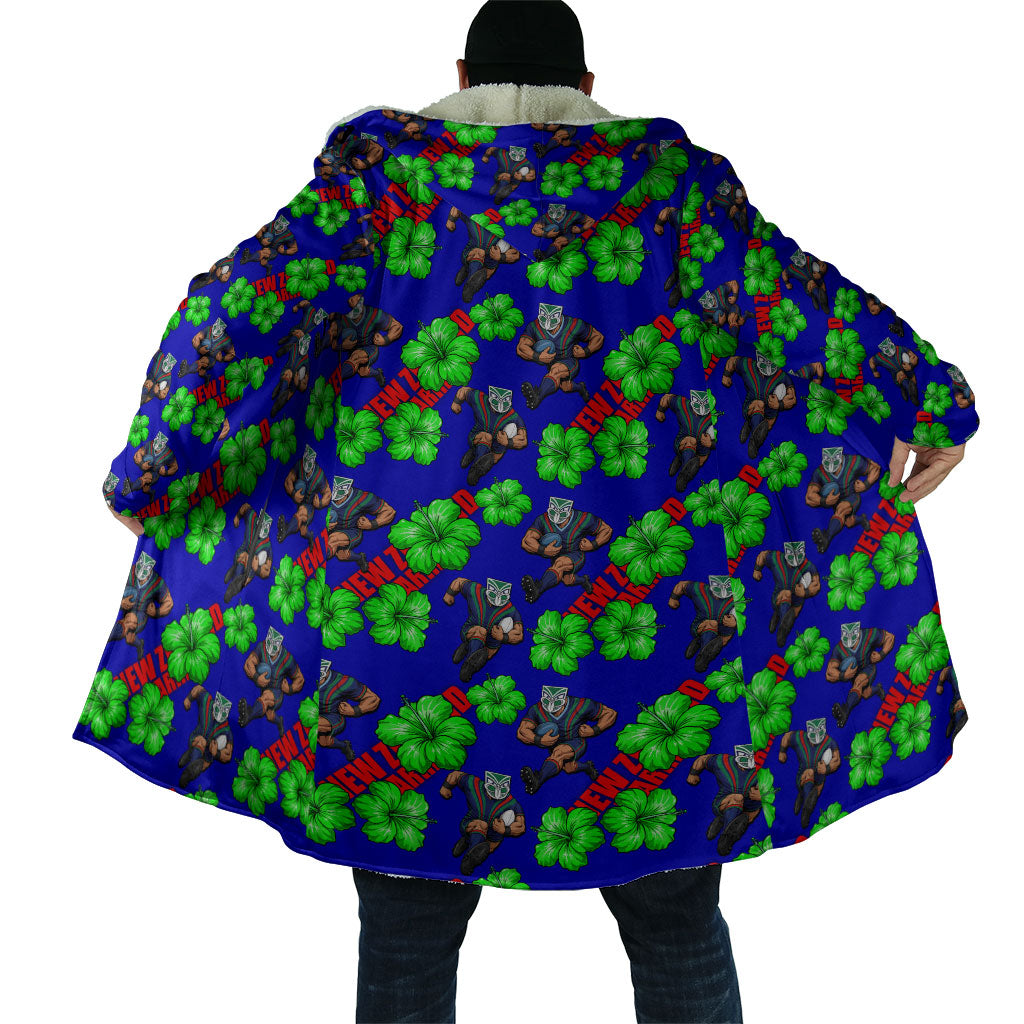 New Zealand Warriors Cloak Tropical Hibiscus Floral Seamless Rugby Mascot