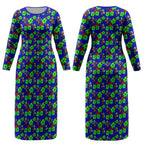 New Zealand Warriors Couples Matching Long Sleeve Bodycon Dress and Hawaiian Shirt Tropical Hibiscus Floral Seamless Rugby Mascot