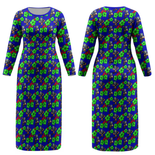 New Zealand Warriors Couples Matching Long Sleeve Bodycon Dress and Hawaiian Shirt Tropical Hibiscus Floral Seamless Rugby Mascot