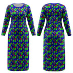 New Zealand Warriors Couples Matching Long Sleeve Bodycon Dress and Long Sleeve Button Shirt Tropical Hibiscus Floral Seamless Rugby Mascot