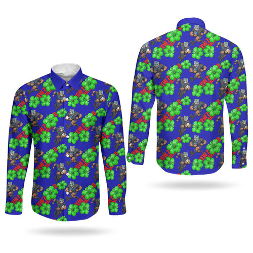 New Zealand Warriors Couples Matching Mermaid Dress and Long Sleeve Button Shirt Tropical Hibiscus Floral Seamless Rugby Mascot