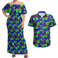 New Zealand Warriors Couples Matching Off Shoulder Maxi Dress and Hawaiian Shirt Tropical Hibiscus Floral Seamless Rugby Mascot