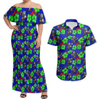 New Zealand Warriors Couples Matching Off Shoulder Maxi Dress and Hawaiian Shirt Tropical Hibiscus Floral Seamless Rugby Mascot