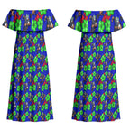 New Zealand Warriors Couples Matching Off Shoulder Maxi Dress and Long Sleeve Button Shirt Tropical Hibiscus Floral Seamless Rugby Mascot
