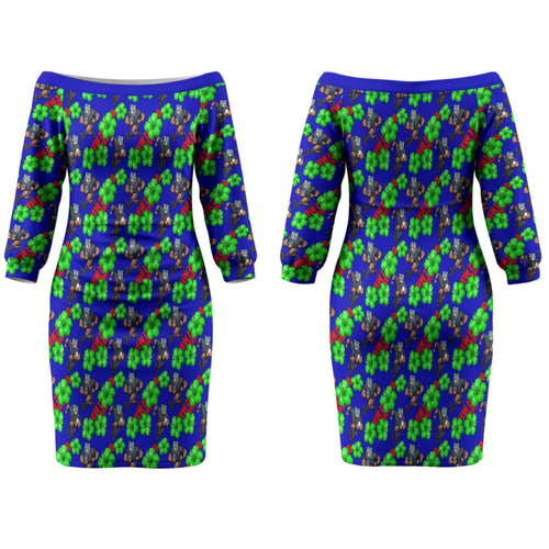 New Zealand Warriors Couples Matching Off The Shoulder Long Sleeve Dress and Long Sleeve Button Shirt Tropical Hibiscus Floral Seamless Rugby Mascot