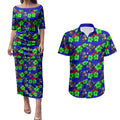 New Zealand Warriors Couples Matching Puletasi and Hawaiian Shirt Tropical Hibiscus Floral Seamless Rugby Mascot