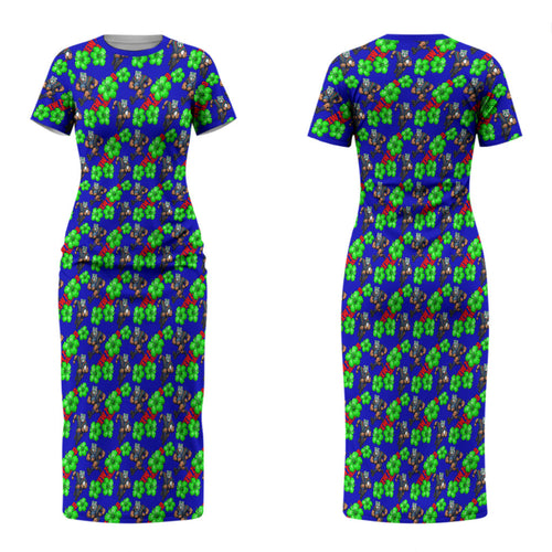 New Zealand Warriors Couples Matching Short Sleeve Bodycon Dress and Hawaiian Shirt Tropical Hibiscus Floral Seamless Rugby Mascot