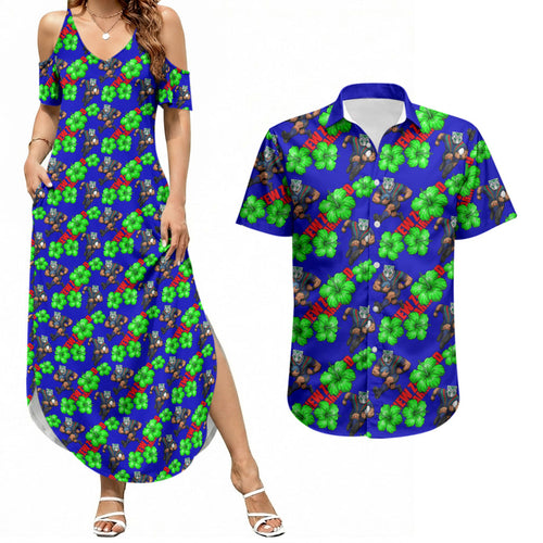 New Zealand Warriors Couples Matching Summer Maxi Dress and Hawaiian Shirt Tropical Hibiscus Floral Seamless Rugby Mascot