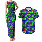 New Zealand Warriors Couples Matching Tank Maxi Dress and Hawaiian Shirt Tropical Hibiscus Floral Seamless Rugby Mascot